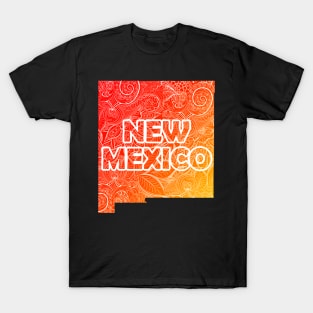 Colorful mandala art map of New Mexico with text in red and orange T-Shirt